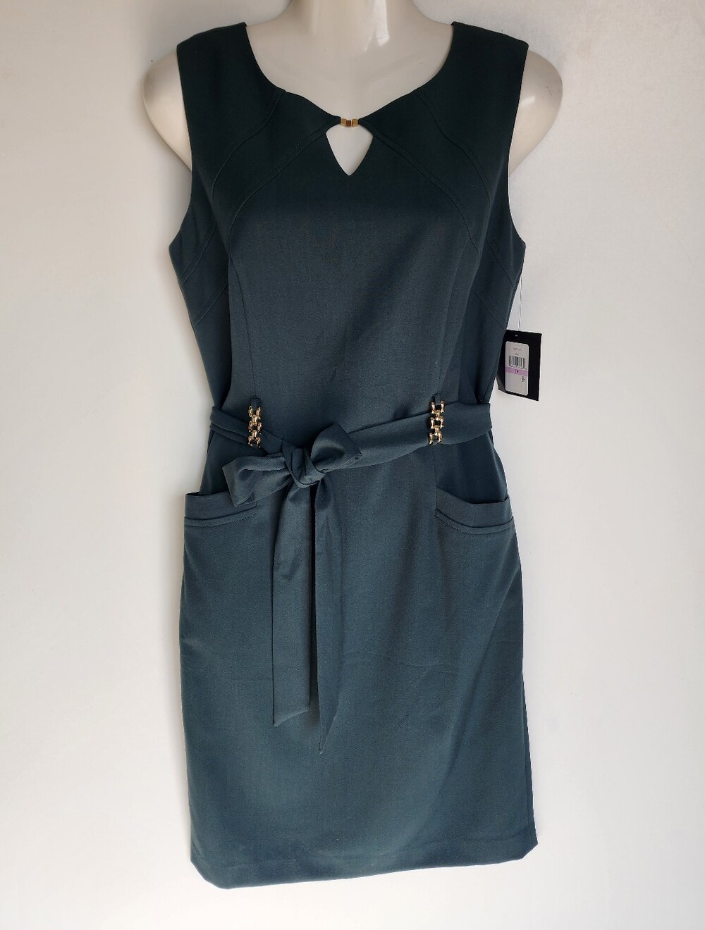 Ellen Tracy Emerald Green Sleeveless Keyhole Sheath Dress with Belt Size 6P